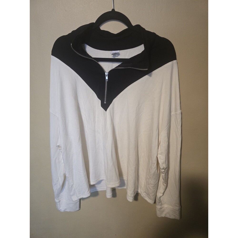 LIVI Activewear Top Womans Plus 26/28 White Black 1/4 Zip Color Block Athleisure